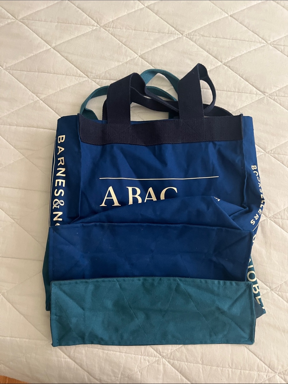 PAIR of Barnes & Noble A BAG of BOOKS Tote Bags - teal and deep royal blue - Picture 10 of 16